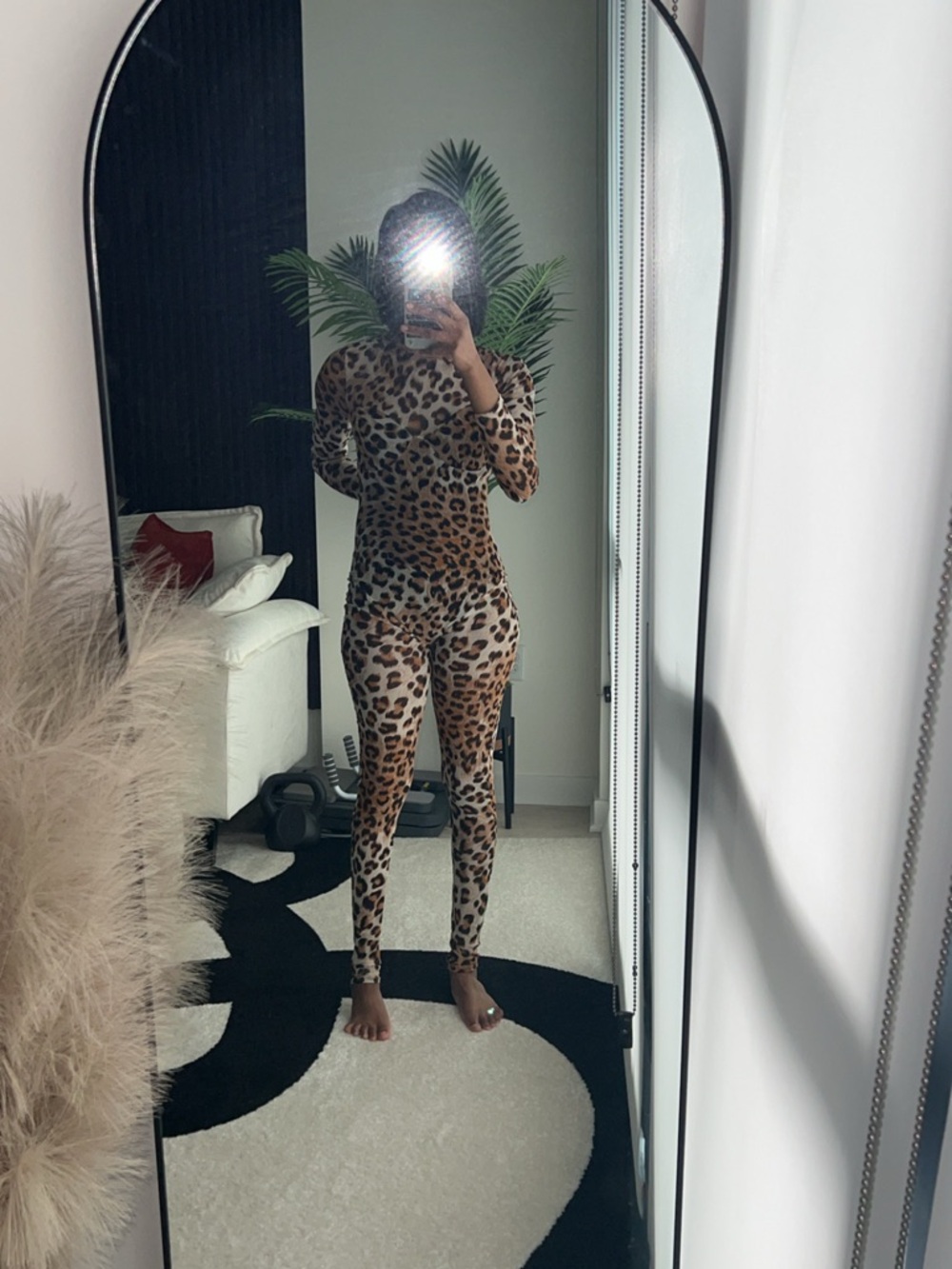 Edge Mesh Leopard Print Jumpsuit Bodysuit